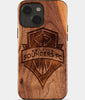 Eco-friendly Seattle Sounders FC iPhone 15 Case - Carved Wood Custom Seattle Sounders FC Gift For Him - Monogrammed Personalized iPhone 15 Cover By Engraved In Nature