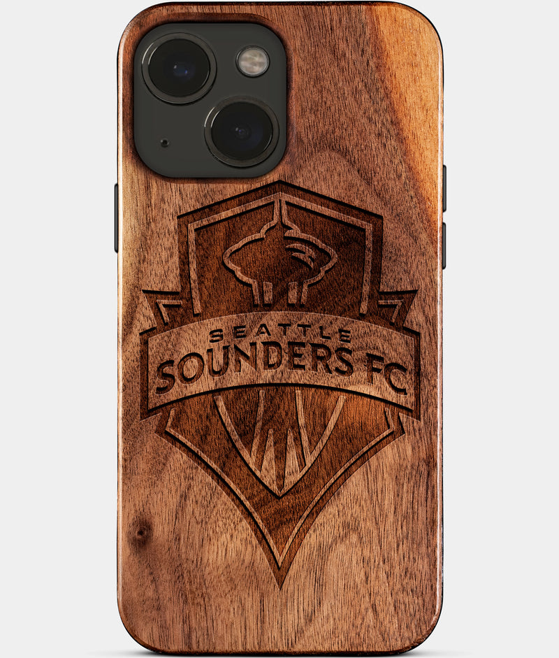 Eco-friendly Seattle Sounders FC iPhone 15 Plus Case - Carved Wood Custom Seattle Sounders FC Gift For Him - Monogrammed Personalized iPhone 15 Plus Cover By Engraved In Nature