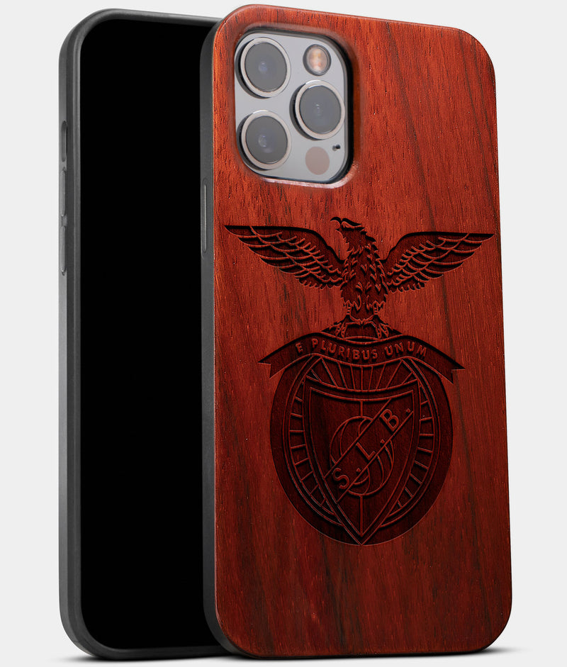 Best Wood S.L. Benfica iPhone 13 Pro Case | Custom S.L. Benfica Gift | Mahogany Wood Cover - Engraved In Nature