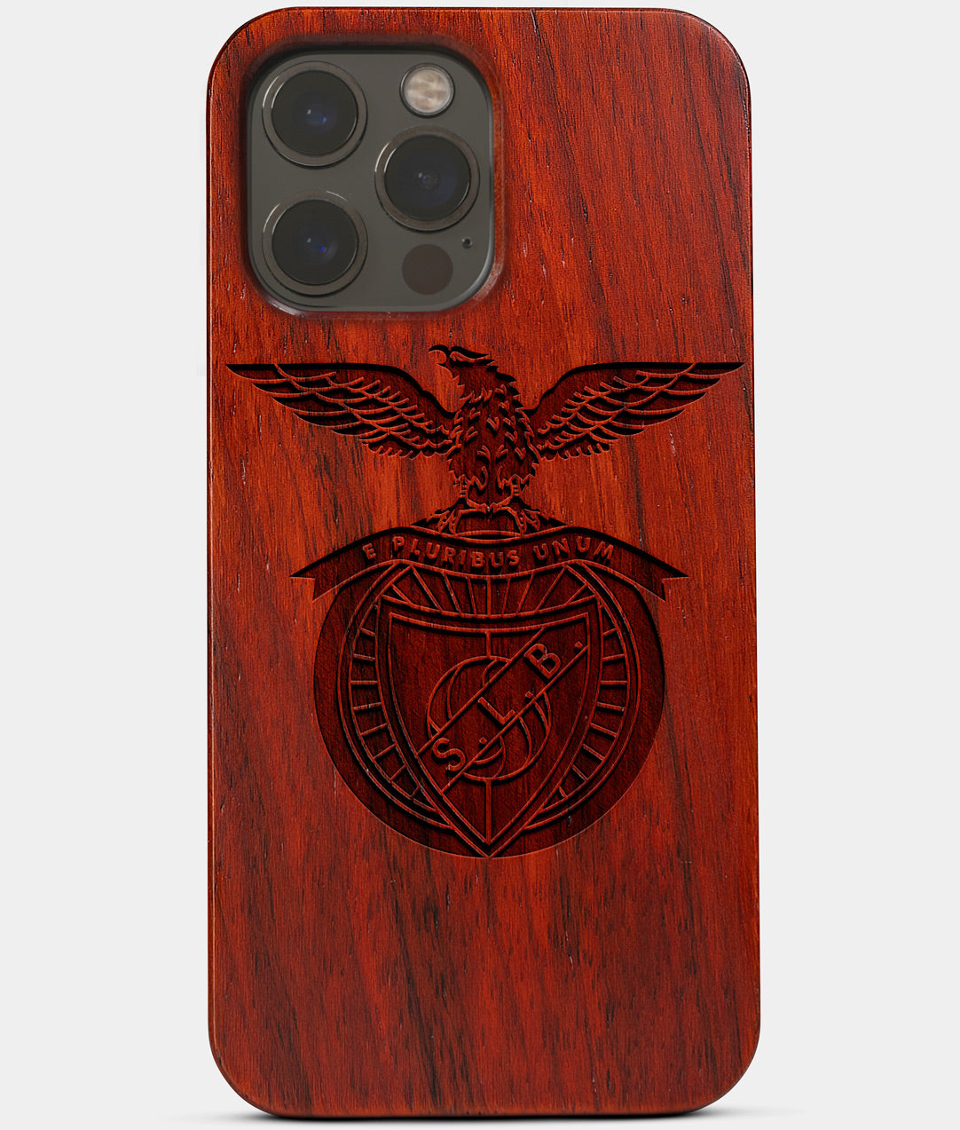 Carved Wood S.L. Benfica iPhone 13 Pro Case | Custom S.L. Benfica Gift, Birthday Gift | Personalized Mahogany Wood Cover, Gifts For Him, Monogrammed Gift For Fan | by Engraved In Nature