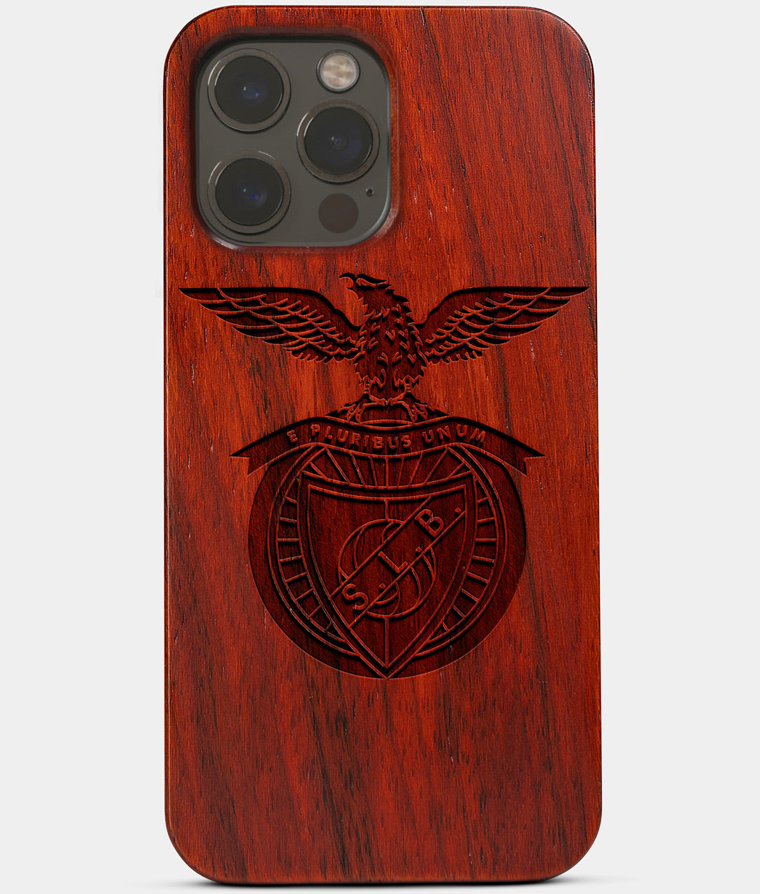 Carved Wood S.L. Benfica iPhone 13 Pro Case | Custom S.L. Benfica Gift, Birthday Gift | Personalized Mahogany Wood Cover, Gifts For Him, Monogrammed Gift For Fan | by Engraved In Nature