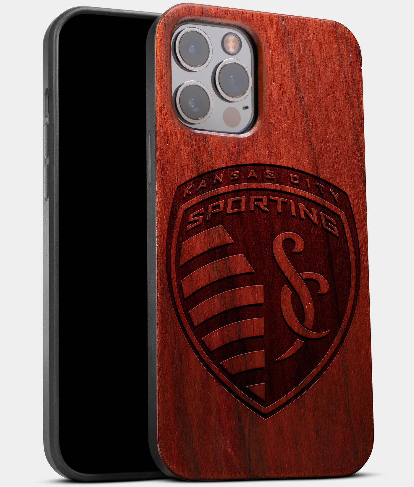 Best Wood Sporting Kansas City iPhone 13 Pro Case | Custom Sporting Kansas City Gift | Mahogany Wood Cover - Engraved In Nature