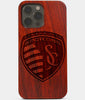 Carved Wood Sporting Kansas City iPhone 13 Pro Case | Custom Sporting Kansas City Gift, Birthday Gift | Personalized Mahogany Wood Cover, Gifts For Him, Monogrammed Gift For Fan | by Engraved In Nature