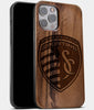 Best Wood Sporting Kansas City iPhone 13 Pro Case | Custom Sporting Kansas City Gift | Walnut Wood Cover - Engraved In Nature
