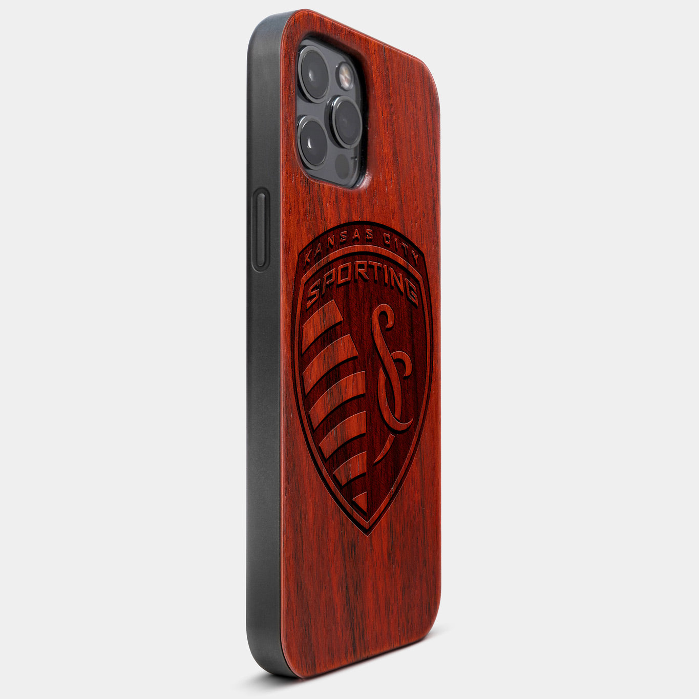 Best Wood Sporting Kansas City iPhone 13 Pro Max Case | Custom Sporting Kansas City Gift | Mahogany Wood Cover - Engraved In Nature