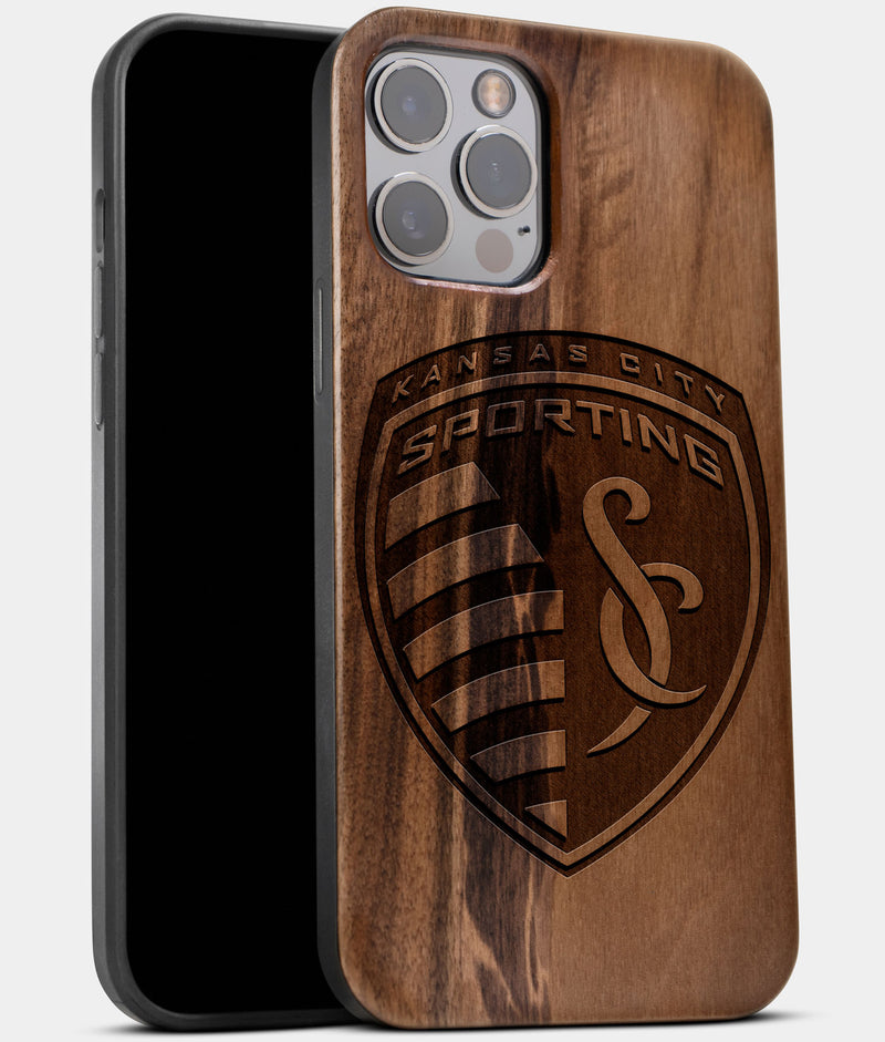 Best Wood Sporting Kansas City iPhone 13 Pro Max Case | Custom Sporting Kansas City Gift | Walnut Wood Cover - Engraved In Nature