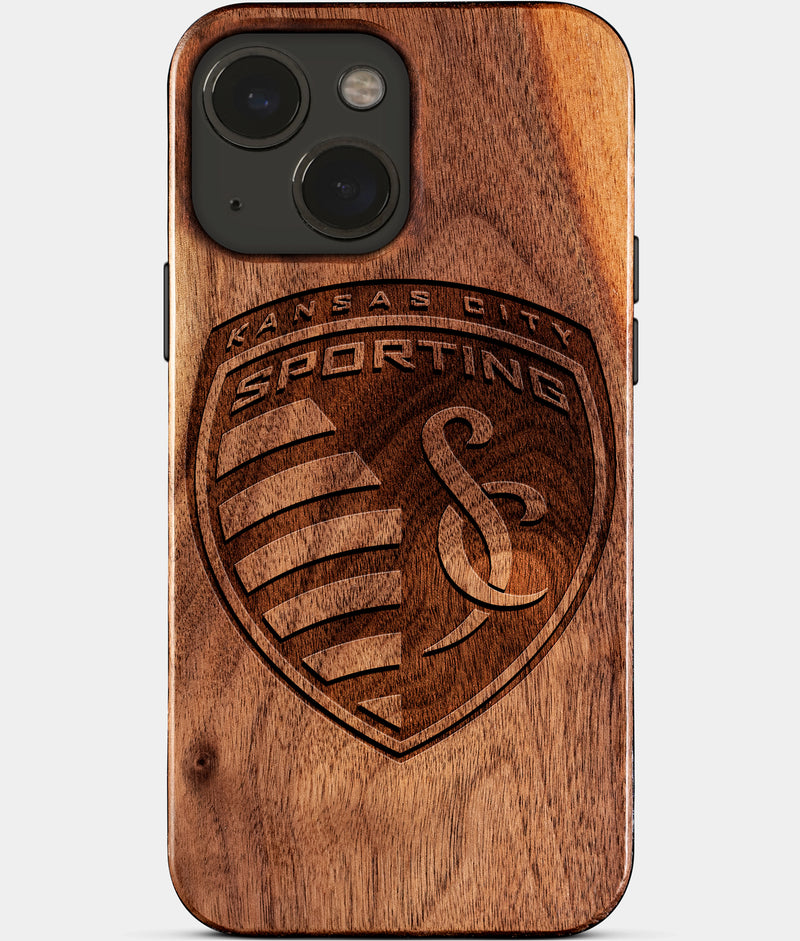 Eco-friendly Sporting Kansas City iPhone 15 Plus Case - Carved Wood Custom Sporting Kansas City Gift For Him - Monogrammed Personalized iPhone 15 Plus Cover By Engraved In Nature