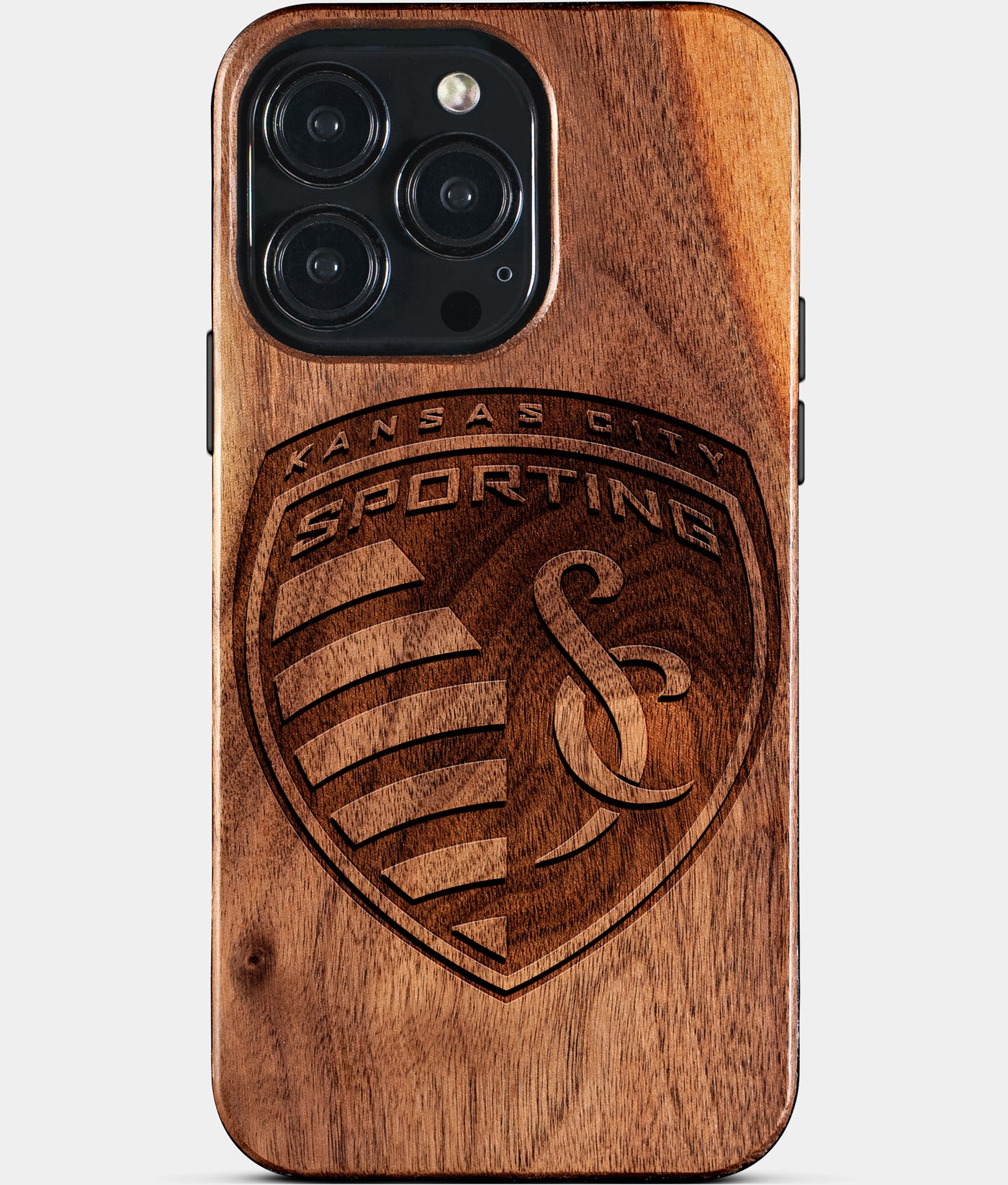 Eco-friendly Sporting Kansas City iPhone 15 Pro Max Case - Carved Wood Custom Sporting Kansas City Gift For Him - Monogrammed Personalized iPhone 15 Pro Max Cover By Engraved In Nature