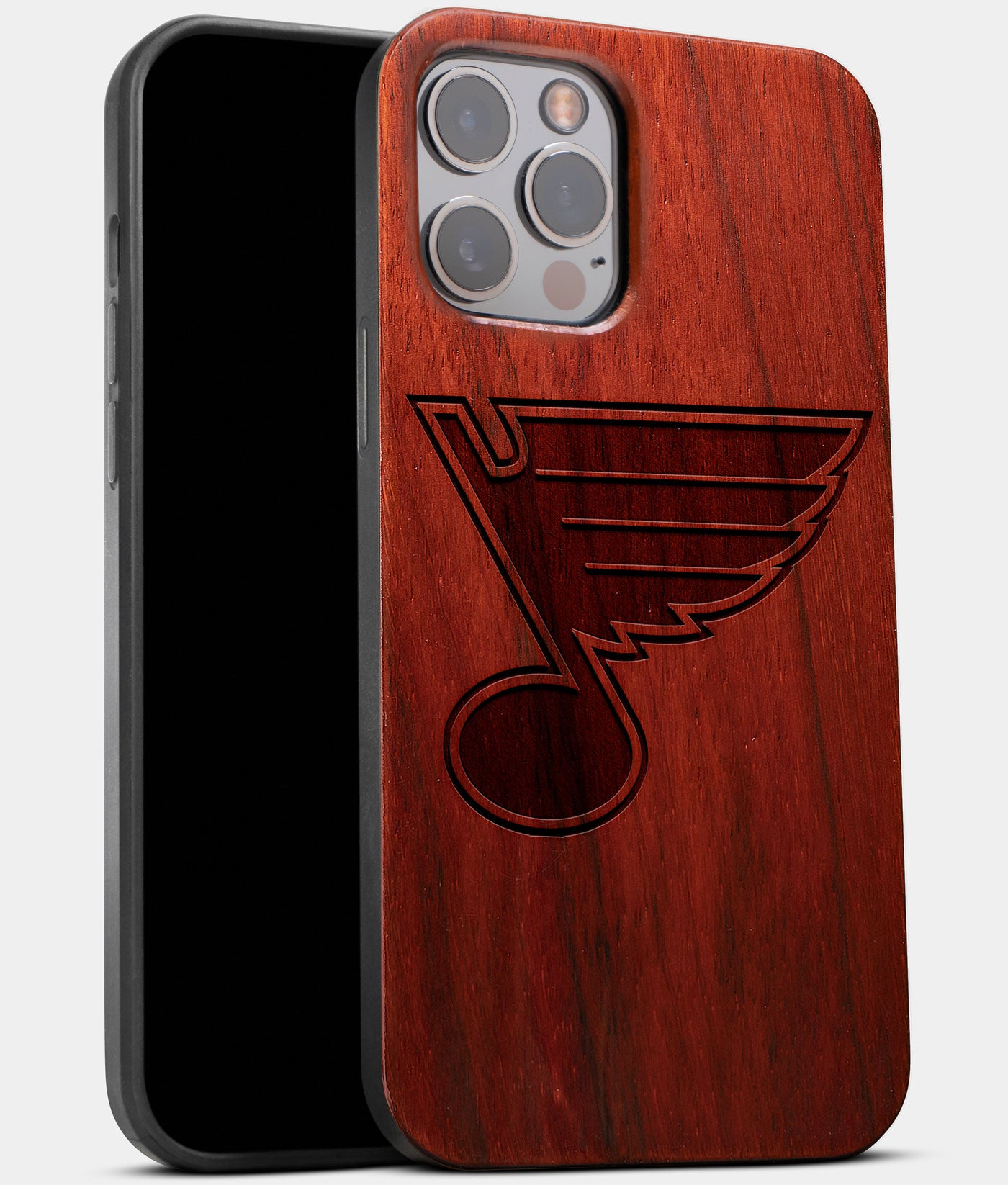 Best Wood St Louis Blues iPhone 13 Pro Case | Custom St Louis Blues Gift | Mahogany Wood Cover - Engraved In Nature