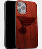 Best Wood St Louis Blues iPhone 13 Pro Case | Custom St Louis Blues Gift | Mahogany Wood Cover - Engraved In Nature