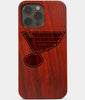 Carved Wood St Louis Blues iPhone 13 Pro Case | Custom St Louis Blues Gift, Birthday Gift | Personalized Mahogany Wood Cover, Gifts For Him, Monogrammed Gift For Fan | by Engraved In Nature