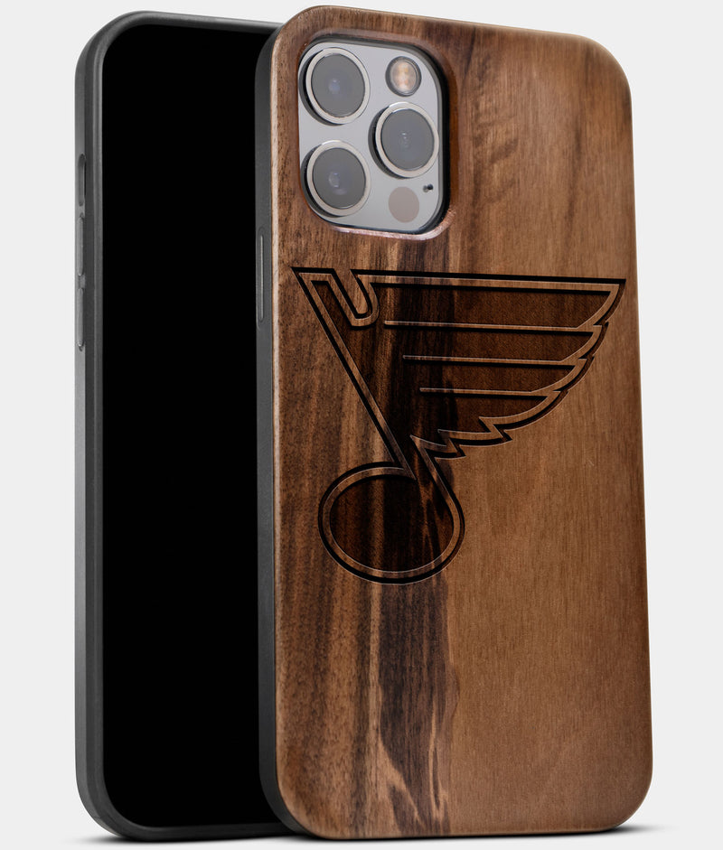 Best Wood St Louis Blues iPhone 13 Pro Max Case | Custom St Louis Blues Gift | Walnut Wood Cover - Engraved In Nature