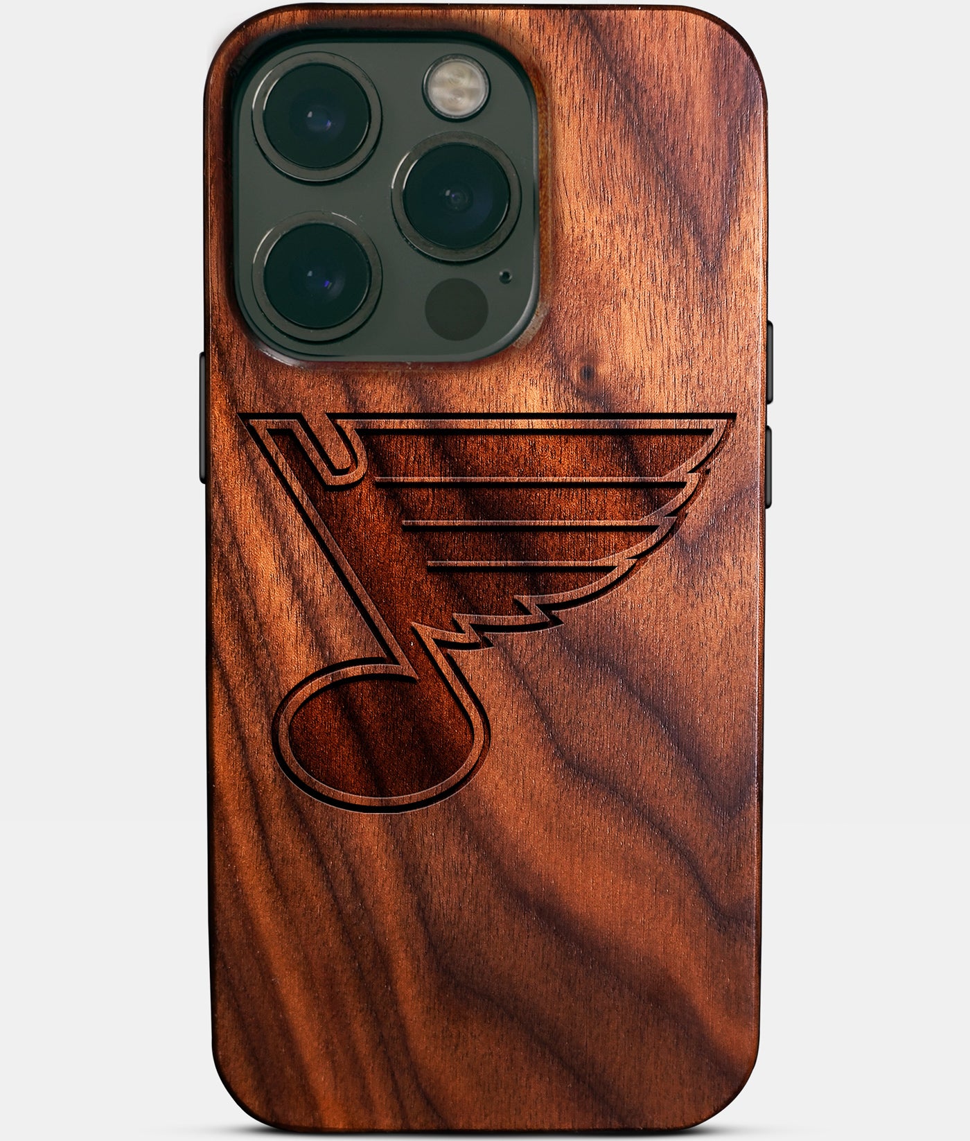 Eco-friendly St Louis Blues iPhone 14 Pro Case - Carved Wood Custom St Louis Blues Gift For Him - Monogrammed Personalized iPhone 14 Pro Cover By Engraved In Nature