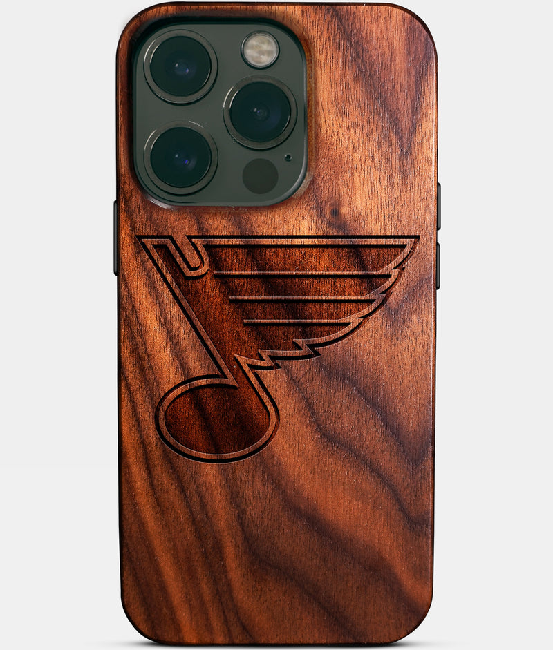Eco-friendly St Louis Blues iPhone 14 Pro Case - Carved Wood Custom St Louis Blues Gift For Him - Monogrammed Personalized iPhone 14 Pro Cover By Engraved In Nature