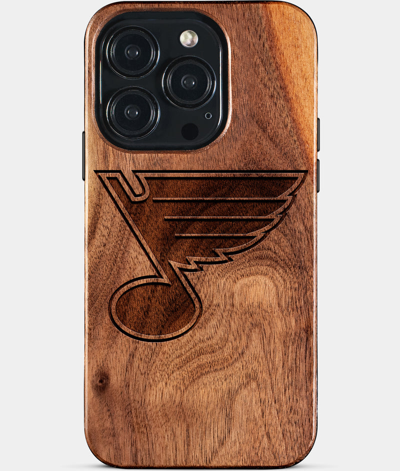 Eco-friendly St Louis Blues iPhone 15 Pro Case - Carved Wood Custom St Louis Blues Gift For Him - Monogrammed Personalized iPhone 15 Pro Cover By Engraved In Nature
