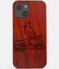 Carved Wood St Louis Cardinals iPhone 13 Case | Custom St Louis Cardinals Gift, Birthday Gift | Personalized Mahogany Wood Cover, Gifts For Him, Monogrammed Gift For Fan | by Engraved In Nature