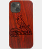 Carved Wood St Louis Cardinals iPhone 13 Mini Case | Custom St Louis Cardinals Gift, Birthday Gift | Personalized Mahogany Wood Cover, Gifts For Him, Monogrammed Gift For Fan | by Engraved In Nature