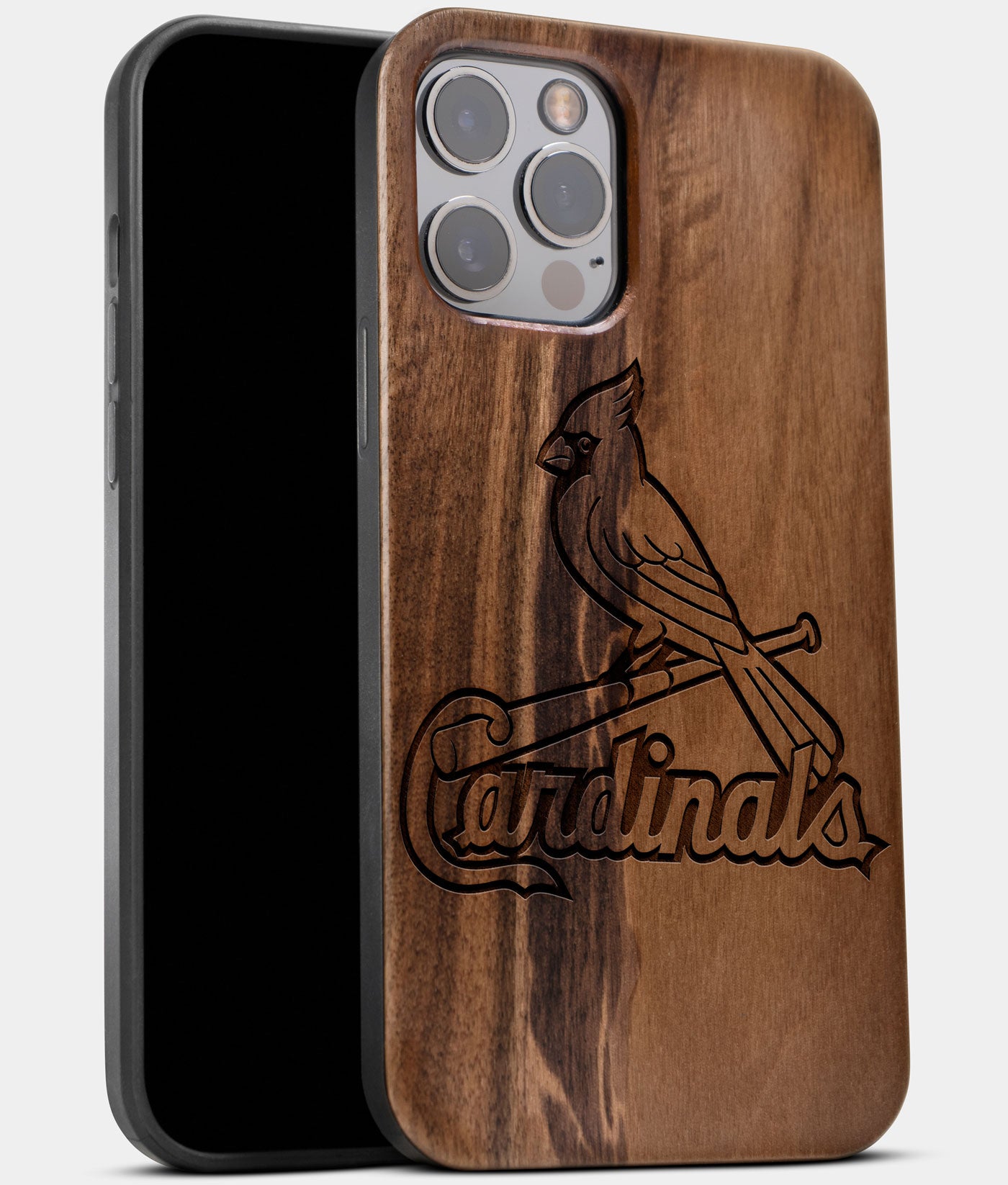 Best Wood St Louis Cardinals iPhone 13 Pro Case | Custom St Louis Cardinals Gift | Walnut Wood Cover - Engraved In Nature