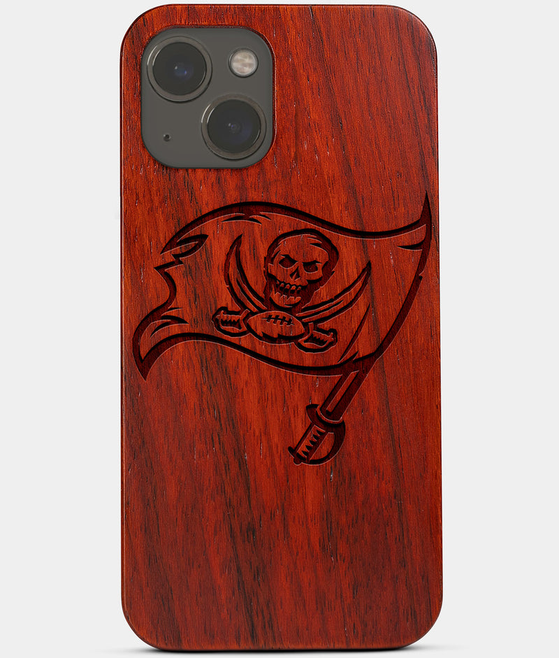 Carved Wood Tampa Bay Buccaneers iPhone 13 Case | Custom Tampa Bay Buccaneers Gift, Birthday Gift | Personalized Mahogany Wood Cover, Gifts For Him, Monogrammed Gift For Fan | by Engraved In Nature