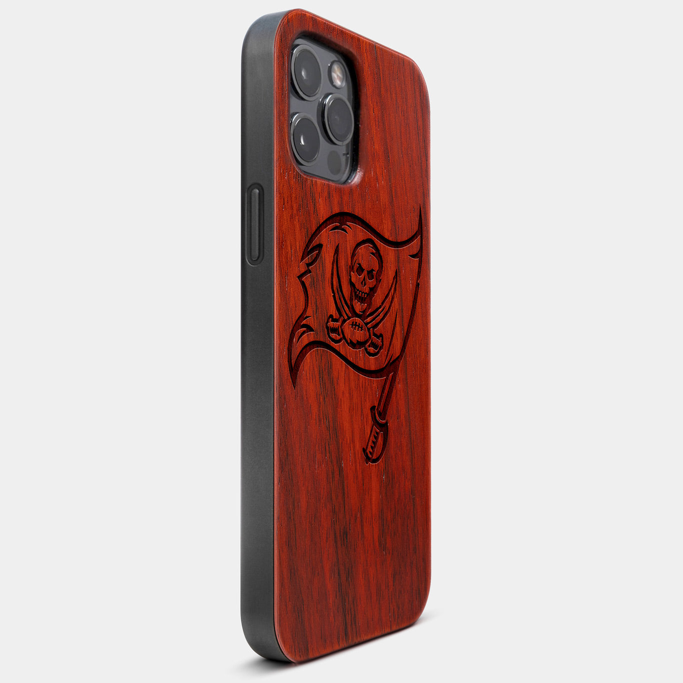 Best Wood Tampa Bay Buccaneers iPhone 13 Pro Case | Custom Tampa Bay Buccaneers Gift | Mahogany Wood Cover - Engraved In Nature
