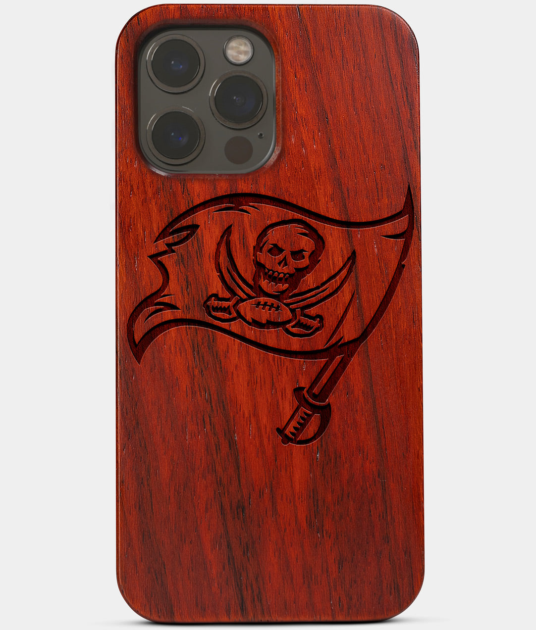 Carved Wood Tampa Bay Buccaneers iPhone 13 Pro Case | Custom Tampa Bay Buccaneers Gift, Birthday Gift | Personalized Mahogany Wood Cover, Gifts For Him, Monogrammed Gift For Fan | by Engraved In Nature