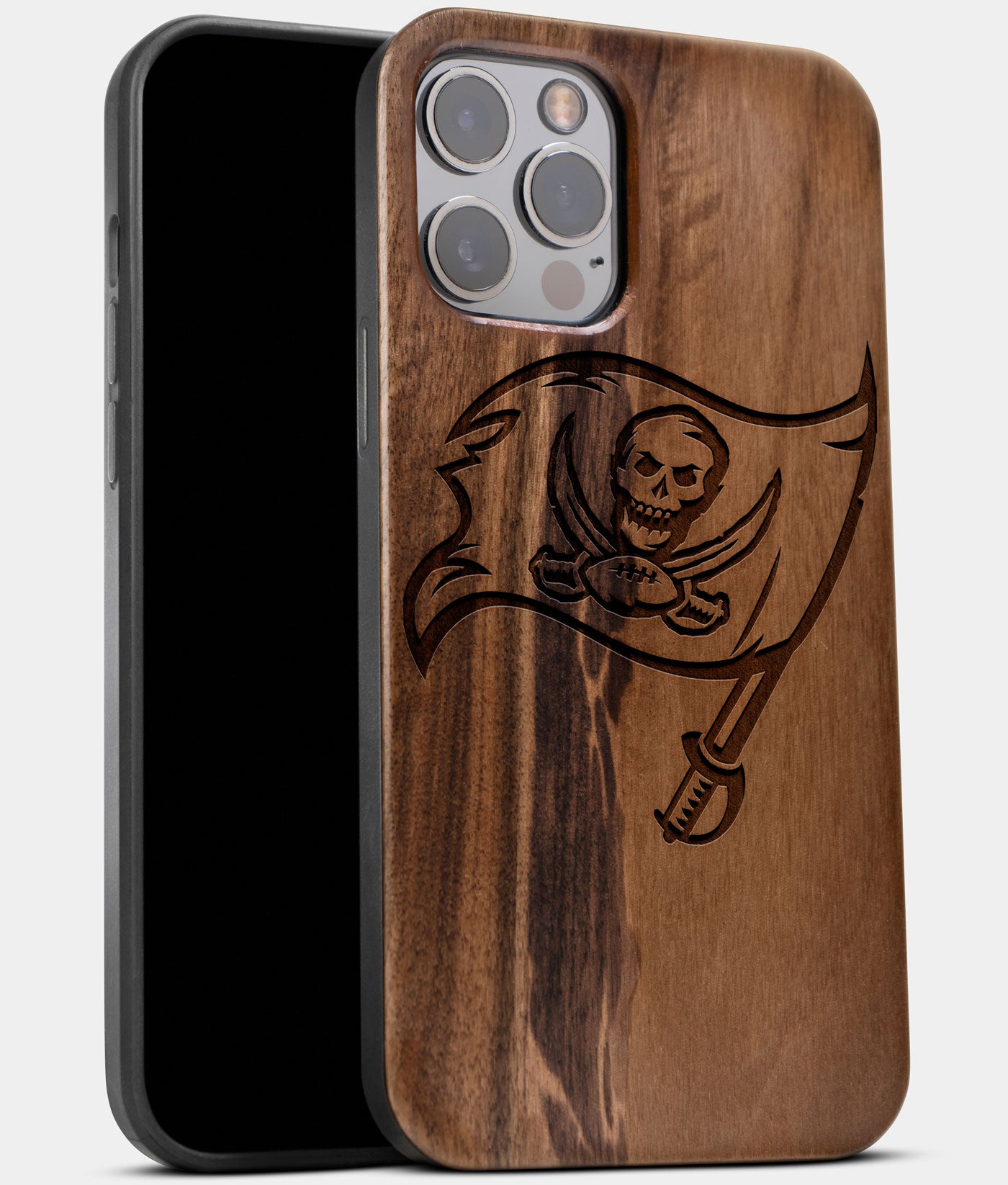 Best Wood Tampa Bay Buccaneers iPhone 13 Pro Case | Custom Tampa Bay Buccaneers Gift | Walnut Wood Cover - Engraved In Nature