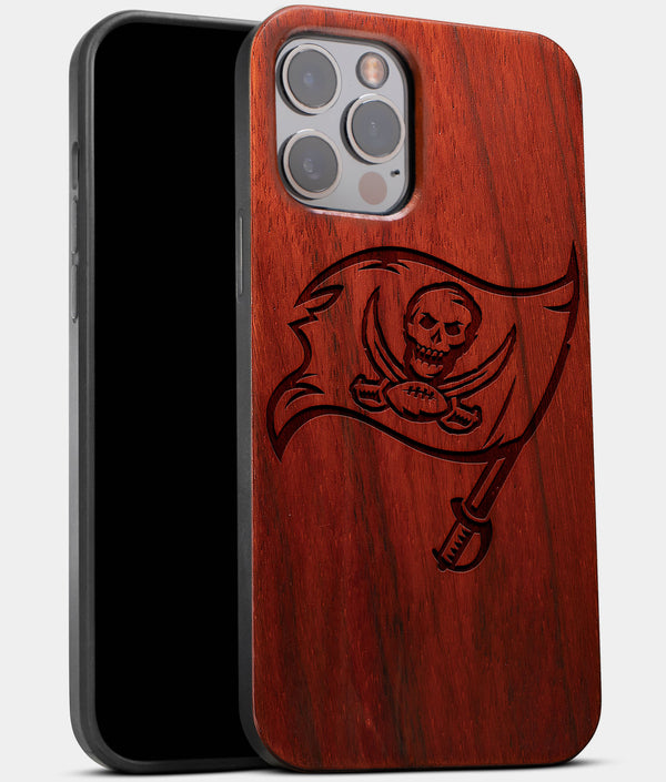 Best Wood Tampa Bay Buccaneers iPhone 13 Pro Max Case | Custom Tampa Bay Buccaneers Gift | Mahogany Wood Cover - Engraved In Nature