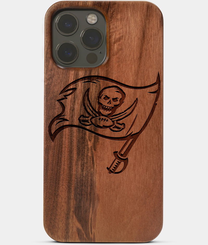 Carved Wood Tampa Bay Buccaneers iPhone 13 Pro Max Case | Custom Tampa Bay Buccaneers Gift, Birthday Gift | Personalized Mahogany Wood Cover, Gifts For Him, Monogrammed Gift For Fan | by Engraved In Nature
