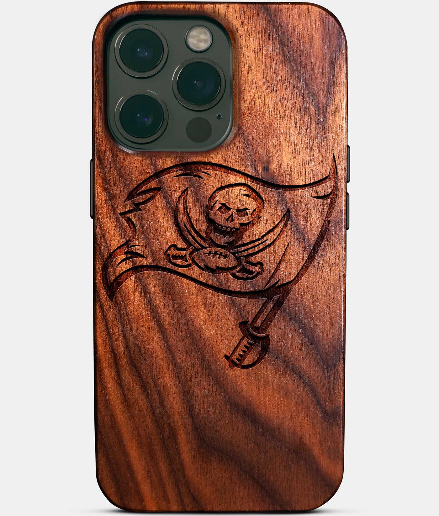 Eco-friendly Tampa Bay Buccaneers iPhone 14 Pro Max Case - Carved Wood Custom Tampa Bay Buccaneers Gift For Him - Monogrammed Personalized iPhone 14 Pro Max Cover By Engraved In Nature