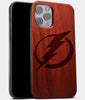 Best Wood Tampa Bay Lightning iPhone 13 Pro Case | Custom Tampa Bay Lightning Gift | Mahogany Wood Cover - Engraved In Nature