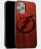 Best Wood Tampa Bay Lightning iPhone 13 Pro Case | Custom Tampa Bay Lightning Gift | Mahogany Wood Cover - Engraved In Nature