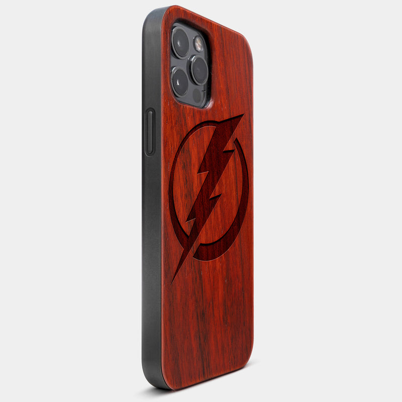 Best Wood Tampa Bay Lightning iPhone 13 Pro Case | Custom Tampa Bay Lightning Gift | Mahogany Wood Cover - Engraved In Nature