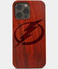 Carved Wood Tampa Bay Lightning iPhone 13 Pro Case | Custom Tampa Bay Lightning Gift, Birthday Gift | Personalized Mahogany Wood Cover, Gifts For Him, Monogrammed Gift For Fan | by Engraved In Nature