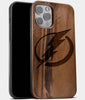Best Wood Tampa Bay Lightning iPhone 13 Pro Case | Custom Tampa Bay Lightning Gift | Walnut Wood Cover - Engraved In Nature