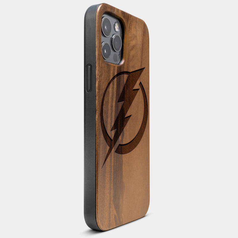 Best Wood Tampa Bay Lightning iPhone 13 Pro Case | Custom Tampa Bay Lightning Gift | Walnut Wood Cover - Engraved In Nature