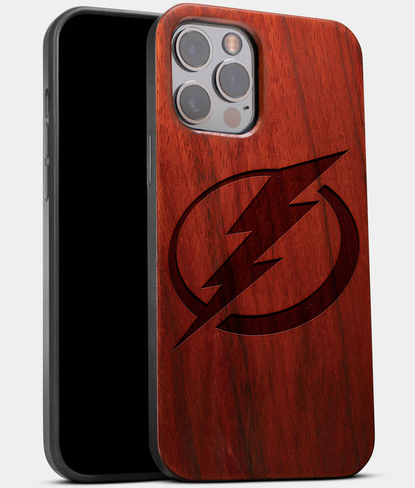 Best Wood Tampa Bay Lightning iPhone 13 Pro Max Case | Custom Tampa Bay Lightning Gift | Mahogany Wood Cover - Engraved In Nature