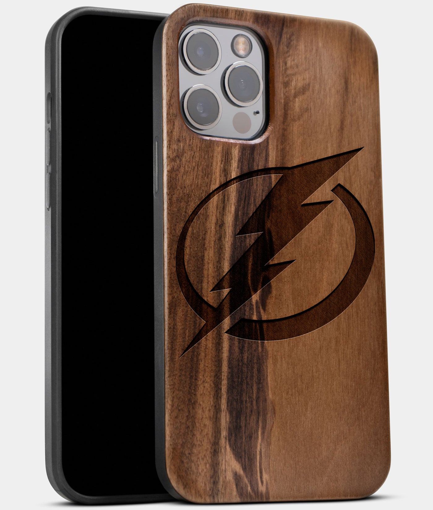 Best Wood Tampa Bay Lightning iPhone 13 Pro Max Case | Custom Tampa Bay Lightning Gift | Walnut Wood Cover - Engraved In Nature