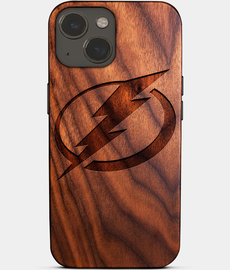 Eco-friendly Tampa Bay Lightning iPhone 14 Case - Carved Wood Custom Tampa Bay Lightning Gift For Him - Monogrammed Personalized iPhone 14 Cover By Engraved In Nature