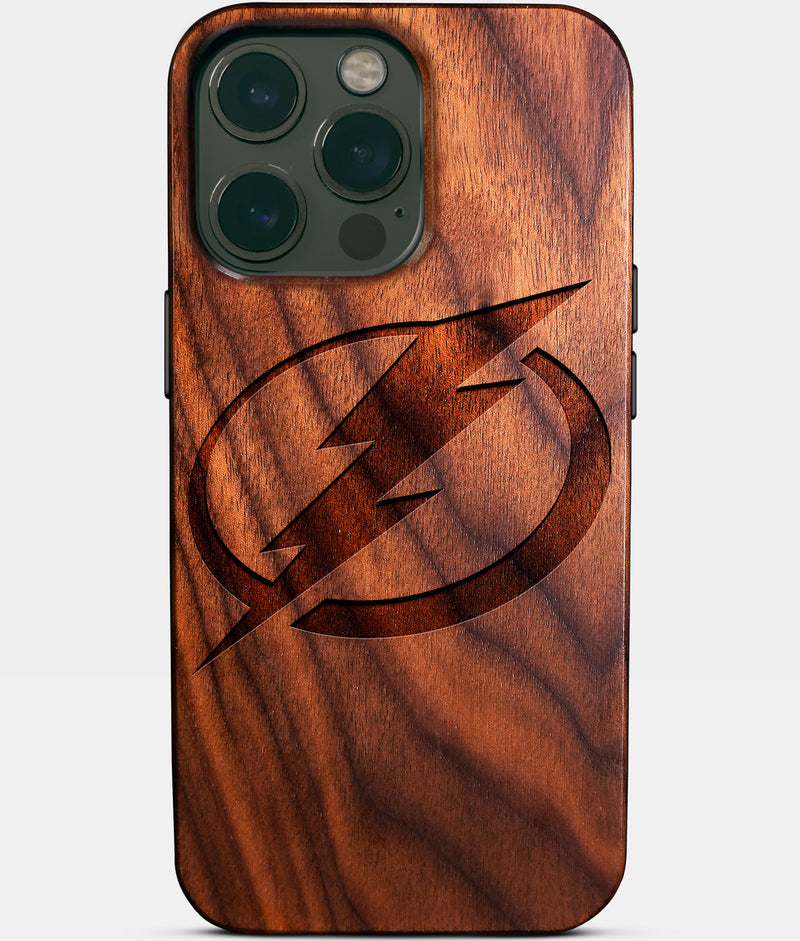 Eco-friendly Tampa Bay Lightning iPhone 14 Pro Max Case - Carved Wood Custom Tampa Bay Lightning Gift For Him - Monogrammed Personalized iPhone 14 Pro Max Cover By Engraved In Nature