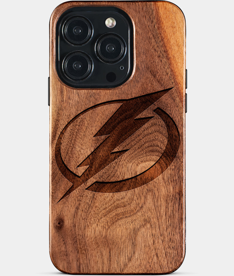 Eco-friendly Tampa Bay Lightning iPhone 15 Pro Case - Carved Wood Custom Tampa Bay Lightning Gift For Him - Monogrammed Personalized iPhone 15 Pro Cover By Engraved In Nature