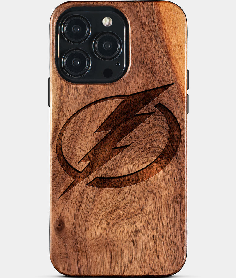 Eco-friendly Tampa Bay Lightning iPhone 15 Pro Max Case - Carved Wood Custom Tampa Bay Lightning Gift For Him - Monogrammed Personalized iPhone 15 Pro Max Cover By Engraved In Nature