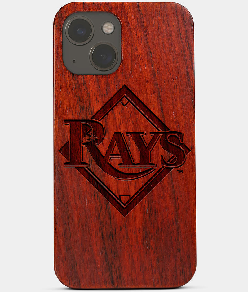 Carved Wood Tampa Bay Rays iPhone 13 Case | Custom Tampa Bay Rays Gift, Birthday Gift | Personalized Mahogany Wood Cover, Gifts For Him, Monogrammed Gift For Fan | by Engraved In Nature