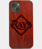 Carved Wood Tampa Bay Rays iPhone 13 Mini Case | Custom Tampa Bay Rays Gift, Birthday Gift | Personalized Mahogany Wood Cover, Gifts For Him, Monogrammed Gift For Fan | by Engraved In Nature