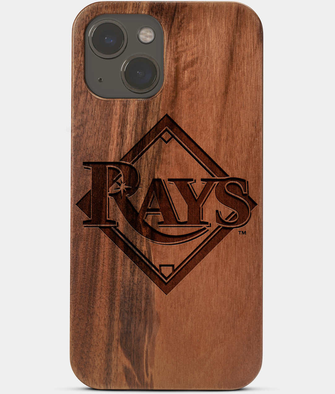 Carved Wood Tampa Bay Rays iPhone 13 Mini Case | Custom Tampa Bay Rays Gift, Birthday Gift | Personalized Mahogany Wood Cover, Gifts For Him, Monogrammed Gift For Fan | by Engraved In Nature