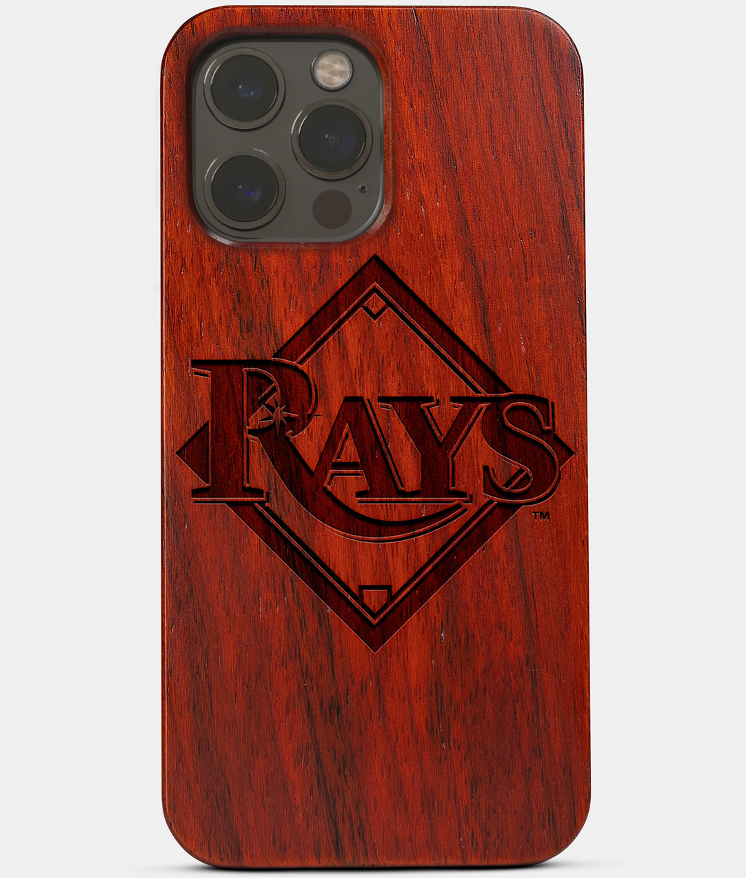 Carved Wood Tampa Bay Rays iPhone 13 Pro Case | Custom Tampa Bay Rays Gift, Birthday Gift | Personalized Mahogany Wood Cover, Gifts For Him, Monogrammed Gift For Fan | by Engraved In Nature