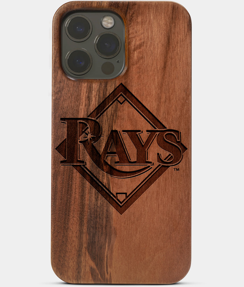 Carved Wood Tampa Bay Rays iPhone 13 Pro Max Case | Custom Tampa Bay Rays Gift, Birthday Gift | Personalized Mahogany Wood Cover, Gifts For Him, Monogrammed Gift For Fan | by Engraved In Nature