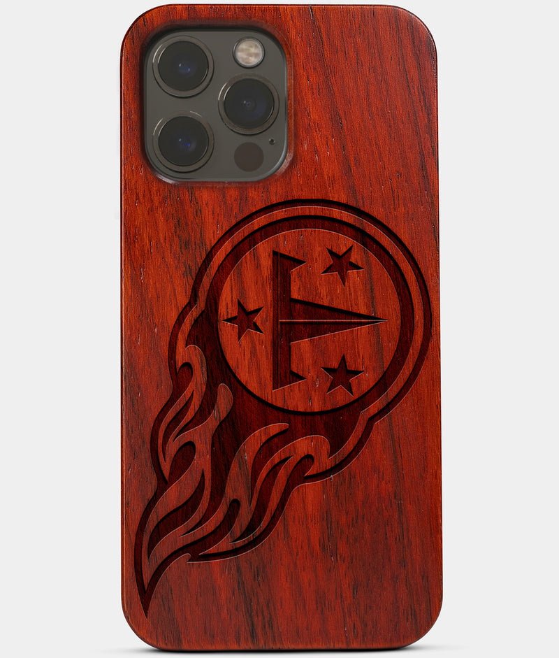 Carved Wood Tennessee Titans iPhone 13 Pro Case | Custom Tennessee Titans Gift, Birthday Gift | Personalized Mahogany Wood Cover, Gifts For Him, Monogrammed Gift For Fan | by Engraved In Nature