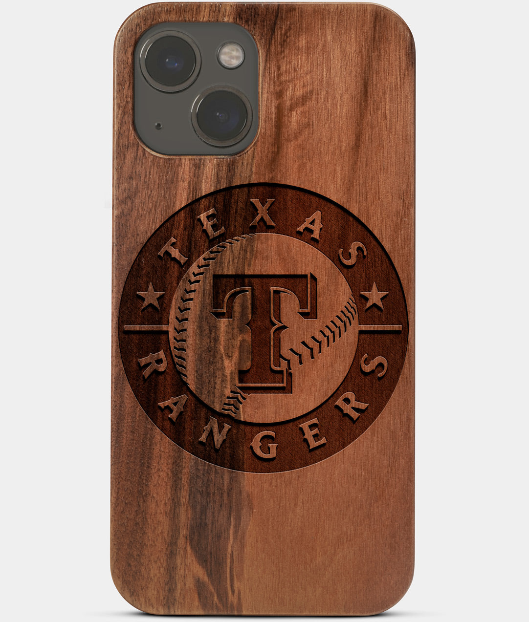 Carved Wood Texas Rangers iPhone 13 Case | Custom Texas Rangers Gift, Birthday Gift | Personalized Mahogany Wood Cover, Gifts For Him, Monogrammed Gift For Fan | by Engraved In Nature