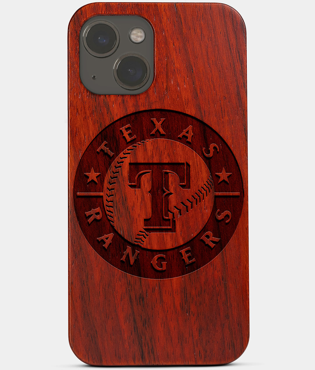 Carved Wood Texas Rangers iPhone 13 Mini Case | Custom Texas Rangers Gift, Birthday Gift | Personalized Mahogany Wood Cover, Gifts For Him, Monogrammed Gift For Fan | by Engraved In Nature