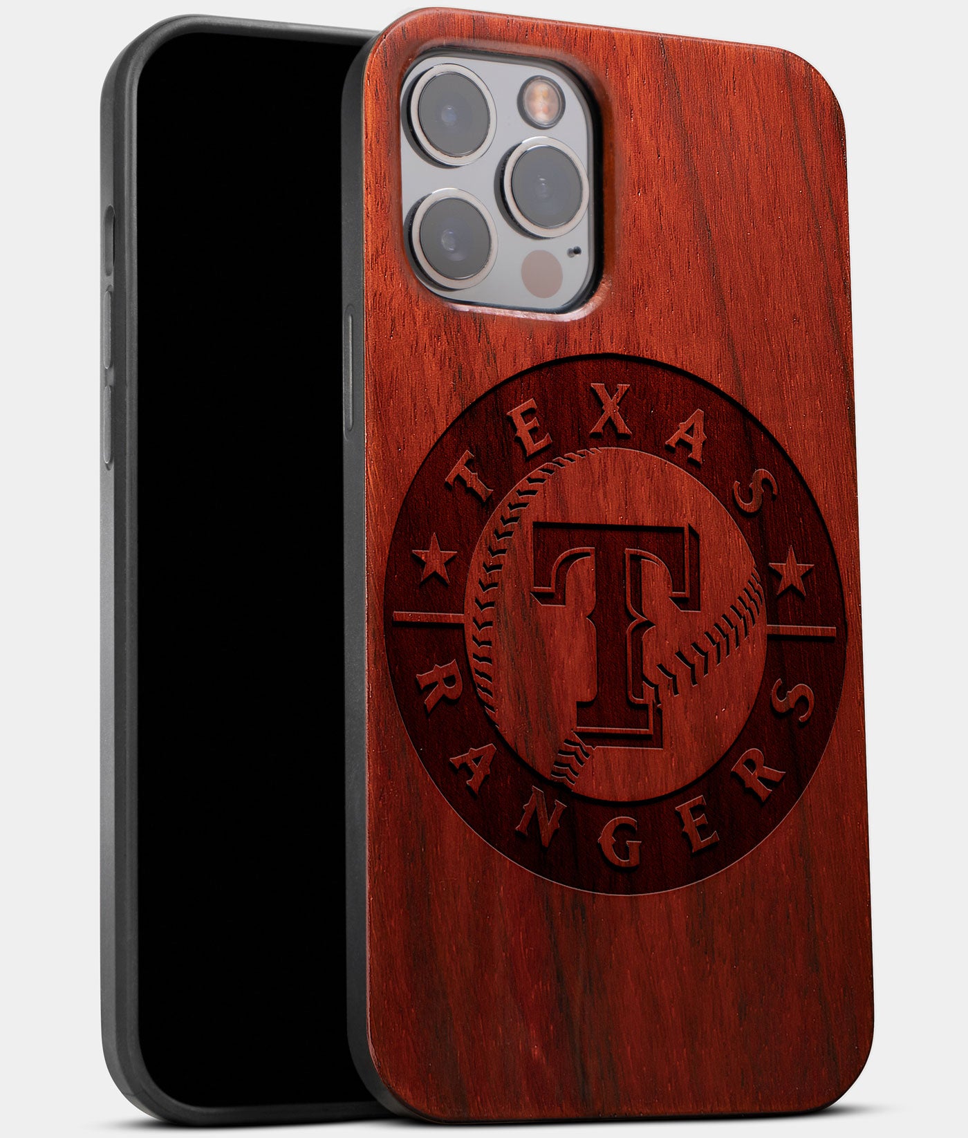 Best Wood Texas Rangers iPhone 13 Pro Case | Custom Texas Rangers Gift | Mahogany Wood Cover - Engraved In Nature